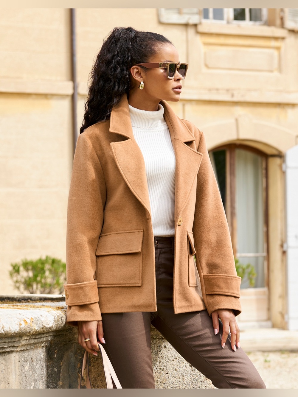 Boston Proper Chic Lady Coat Single Button in Camel NWT XL